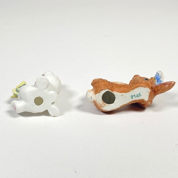 Vtg Porcelain Mini Rabbit Figurines Butterfly White Brown Bunny Matte Ceramic - Picture 2 of 11